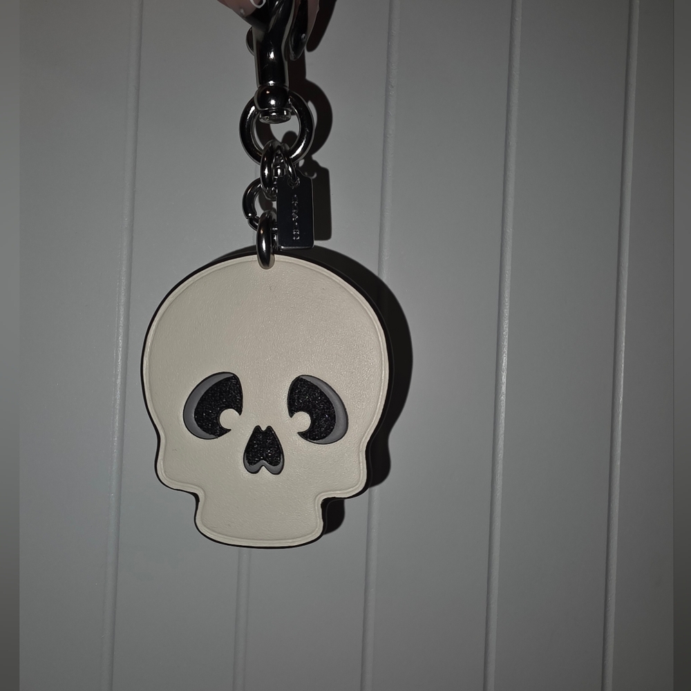 Coach Cream and Black Skull Keychain